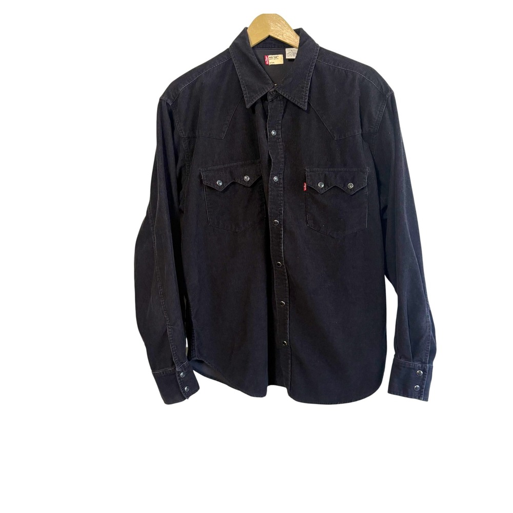 Levi's Men's Large Black Corduroy Sawtooth Pocket Pearl Snap Shirt Western